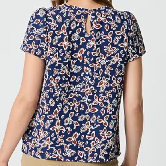 J Crew Women's Short Sleeve Crepe Top Classic Blue Floral Print Blouse Plus Size - Picture 8 of 8